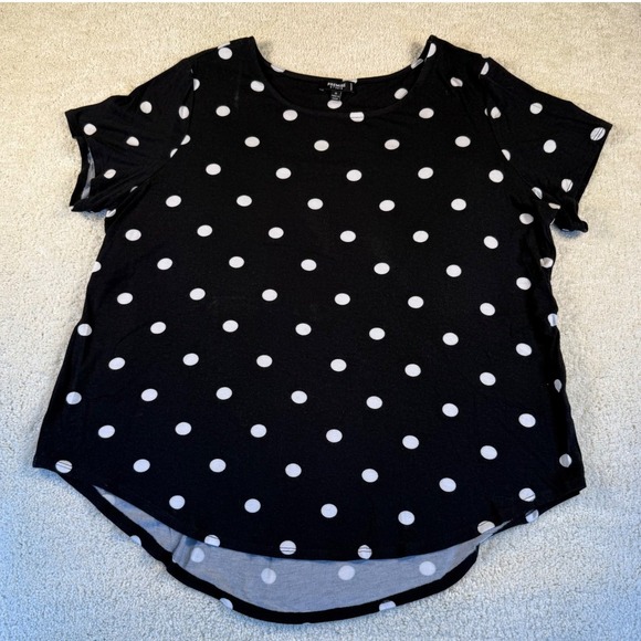 Premise Studio Woman Polka Dot Top 1X Plus Size Short Sleeve Black White - Picture 1 of 7